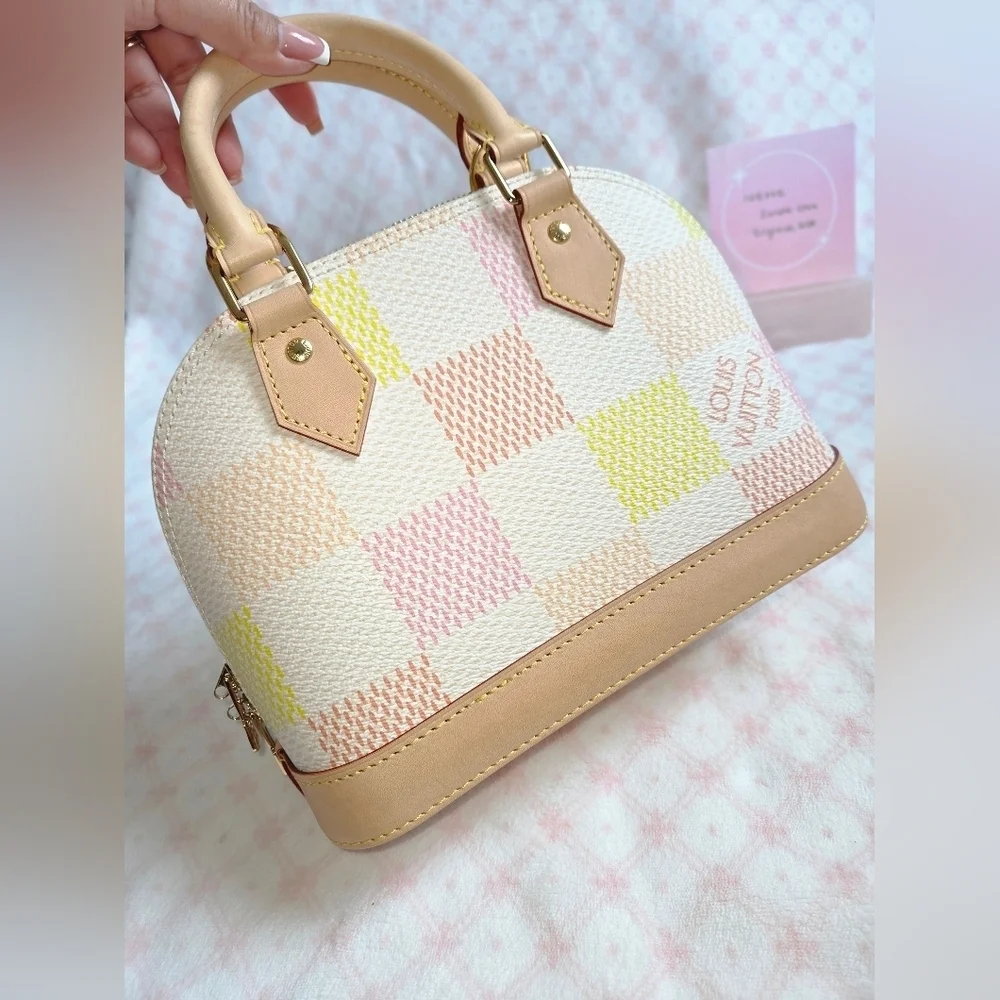 Louis Vuitton Giant Damier Top Handle Bag | Neutral Coated Canvas | Authentic